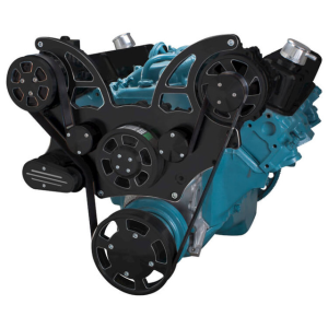 CVF Pontiac 350-400, 428 & 455 V8 Serpentine System with AC & Alternator For High Flow Water Pump - Black Diamond (All Inclusive)