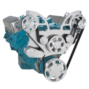 CVF Pontiac 350-400, 428 & 455 V8 Serpentine System with Alternator For High Flow Water Pump - Polished (All Inclusive)