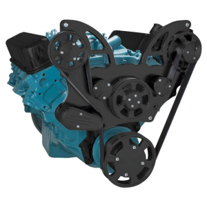 CVF Pontiac 350-400, 428 & 455 V8 Serpentine System with Alternator For High Flow Water Pump - Black (All Inclusive)