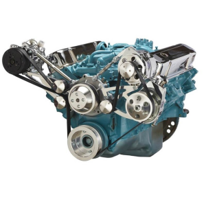 CVF Pontiac 350-400, 428 & 455 V8 Serpentine Conversion System with Power Steering, AC & Alternator Brackets For High Flow Water Pump - Polished