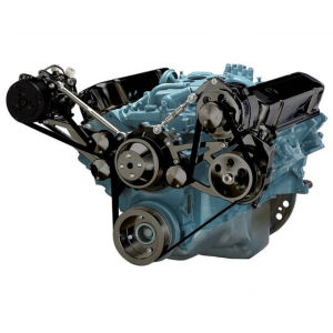 CVF Pontiac 350-400, 428 & 455 V8 Serpentine Conversion System with Power Steering, AC & Alternator Brackets For High Flow Water Pump - Black