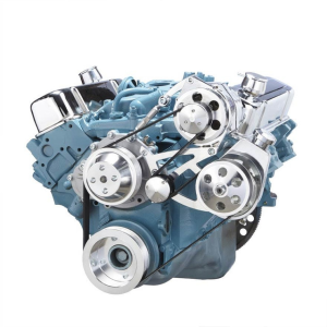 CVF Pontiac 350-400, 428 & 455 V8 Serpentine Conversion System with Power Steering & Alternator Brackets For High Flow Water Pump - Polished