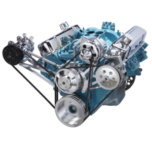 CVF Pontiac 350-400, 428 & 455 V8 V-Belt System with Powersteering, AC & Alternator Brackets For High Flow Water Pump - Polished