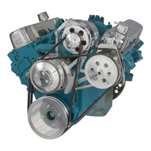 CVF Pontiac 350-400, 428 & 455 V8 V-Belt System with Powersteering & Alternator Brackets For High Flow Water Pump - Polished