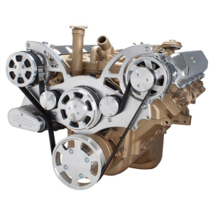 CVF Oldsmobile 350-455 Serpentine System with AC & Alternator For High Flow Water Pump - Polished (All Inclusive)