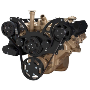 CVF Oldsmobile 350-455 Serpentine System with AC & Alternator For High Flow Water Pump - Black (All Inclusive)