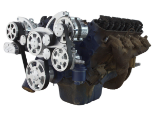 CVF Cadillac 368-500 Serpentine System with Powersteering, AC & Alternator For High Flow Water Pump - Polished (All Inclusive)