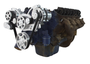 CVF Cadillac 368-500 Serpentine System with AC & Alternator For High Flow Water Pump - Polished (All Inclusive)