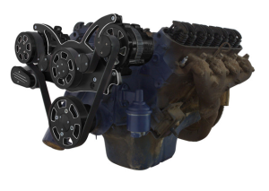 CVF Cadillac 368-500 Serpentine System with AC & Alternator For High Flow Water Pump - Black Diamond (All Inclusive)