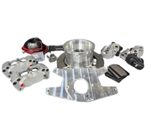 Aerospace 4 Piston Rear Pro-Street Dimpled & Slotted Drag Disc Brakes For Dana, 8 3/4 Housing Ends W/ Parking Brake - 1/2" Studs