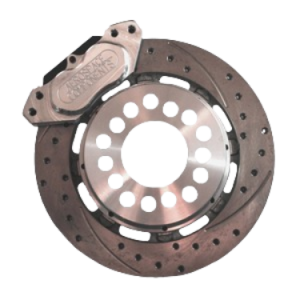 Aerospace 8.8 Ford Housing Ends 4 Piston Pro-Street Dimpled & Slotted Rear Drag Disc Brakes With C-Clip Eliminators - 5/8" Stud