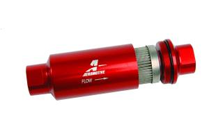 Aeromotive Filter In-Line 100-Micron Stainless Mesh Element ORB-10 Port Bright-Dip Red 2" OD 