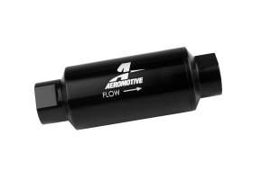 Aeromotive Filter In-Line 40-Micron Stainless Mesh Element ORB-10 Port Bright-Dip Black 2" OD