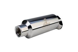 Aeromotive Filter w/ Dual Outlet 10-m Fabric Element In-Line ORB12 Inlet / Outlet plus ORB-08 Outlet Nickel-Chrome 2-1/2" OD