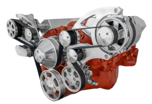 CVF Chevy Small Block Wide Mount Serpentine System with Power Steering & Alternator (All Inclusive) - Polished