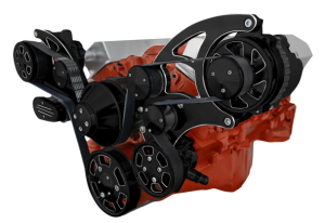 CVF Chevy Small Block Wide Mount Serpentine System with AC, Power Steering & Alternator (All Inclusive) - Black Diamond