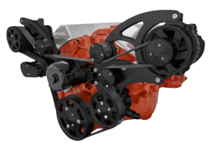 CVF Chevy Small Block Wide Mount Serpentine System with A/C, Alternator & Electric Water Pump (All Inclusive) - Black