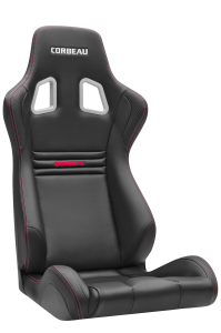 Blemished Corbeau Evolution X Black Vinyl/Red Stitching Fixed Back Seat W/ Seat Heater - Single