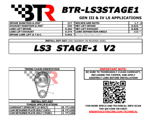 Brian Tooley Racing - BTR Stage 1 Naturally Aspirated 3-Bolt Camshaft For LS3 Engines - 55+ HP Gain - Image 3