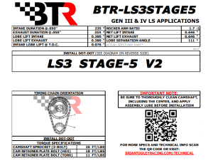 Brian Tooley Racing - BTR Stage 5 Naturally Aspirated 3-Bolt  Camshaft For LS3 Engines - 72+ HP Gain - Image 3