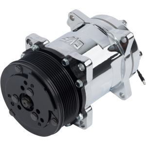CVF R134A Sanden Style AC Compressor w/ 8-Rib Clutch Pulley - Chrome Plated