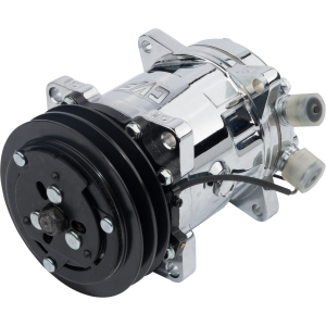 CVF R134A Sanden Style AC Compressor w/ 2 Groove V-Belt Clutch Pulley - Chrome Plated