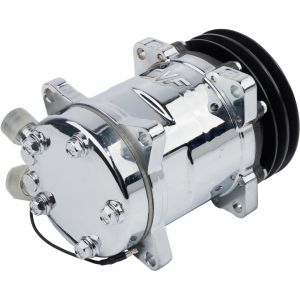 CVF Racing - CVF R134A Sanden Style AC Compressor w/ 2 Groove V-Belt Clutch Pulley - Chrome Plated - Image 2
