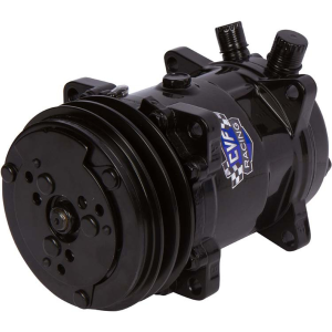 CVF R134A Sanden Style AC Compressor w/ 2 Groove V-Belt Clutch Pulley - Black Powdercoat