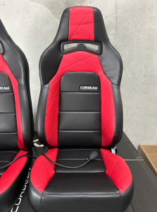 Corbeau-Blem - Blemished Corbeau Trailcat Black/Red Vinyl Reclining Back Racing Seats with Inflatable Lumbar Support - Pair - Image 2