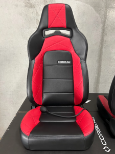 Corbeau-Blem - Blemished Corbeau Trailcat Black/Red Vinyl Reclining Back Racing Seats with Inflatable Lumbar Support - Pair - Image 6