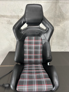 Blemished Corbeau RRX Black Vinyl / Red Plaid Cloth Driver Side Seat w/ Inflatable Lumbar Support - Single