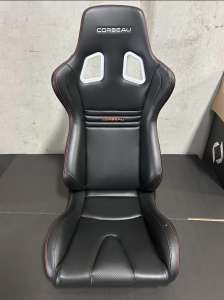 Blemished Corbeau Evolution X Black Vinyl / Red Stitching Fixed Back Racing Seat - Single