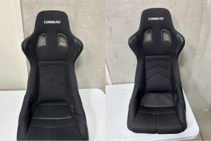 Blemished Corbeau DFX Black Cloth / Black Piping Fixed Back Seats - Pair