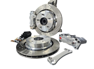 Aerospace Nissan 370Z / Nissan Z / Infiniti Q50/Q60/Q70/G37 4 Piston Front Pro-Street Dimpled and Slotted Disc Brake Kit