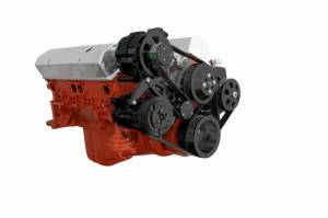CVF Chevy Small Block Serpentine Conversion System with Mid-Mount AC, Alternator, Power Steering Brackets, For Long Water Pump - Black
